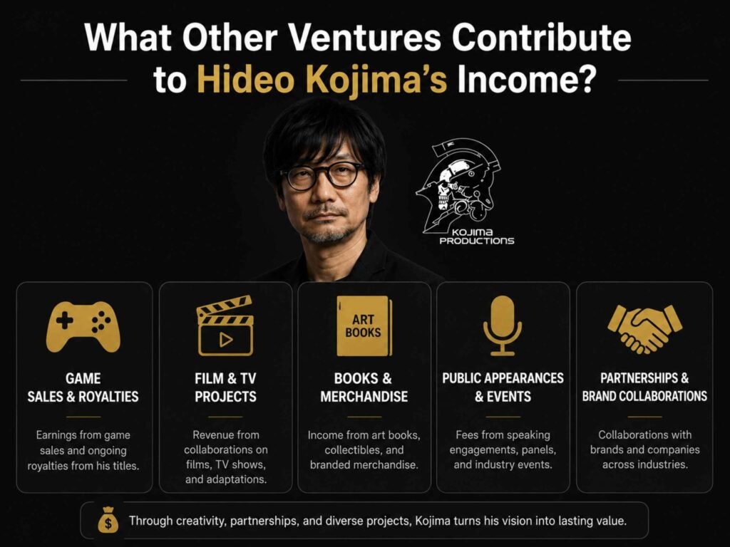 What other ventures contribute to Hideo Kojima's income?