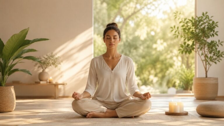 Meditation for Beginners practicing mindfulness and breath awareness at home