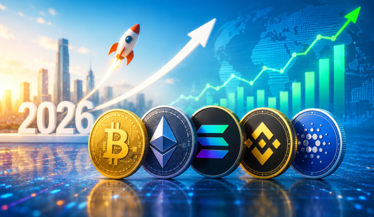 Best Digital Coins to Invest in 2026 Best Digital Coins to Invest featuring Bitcoin, Ethereum, Solana, Chainlink, and crypto market growth charts