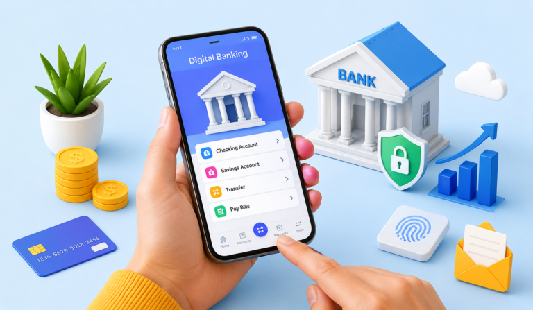 What Is Digital Banking and How Is It Changing the Way We Manage Money? What Is Digital Banking illustrated with a smartphone banking app, digital payments, and secure online transactions