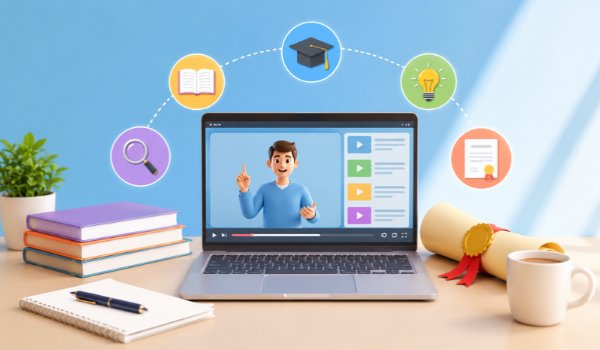 Best Free Online Courses With Certificates (2026) Student browsing free online courses with certificates on a laptop